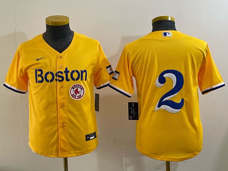 Youth 2025 Boston Red Sox #2 No Name Yellow Nike MLB Jersey 01